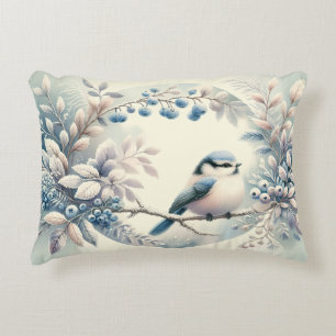 Winter Blauwe Vogel Beskrans Accent Kussen