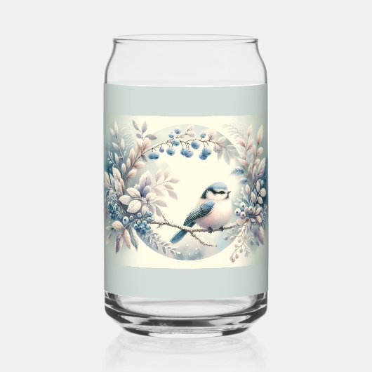 Winter Blauwe Vogel Beskrans Blikvorm Glas (Voorkant)