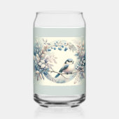 Winter Blauwe Vogel Beskrans Blikvorm Glas (Achterkant)