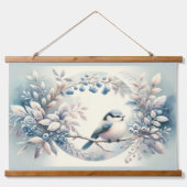 Winter Blauwe Vogel Beskrans Hangend Wandkleed (Voorkant)