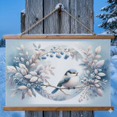 Winter Blauwe Vogel Beskrans Hangend Wandkleed