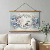 Winter Blauwe Vogel Beskrans Hangend Wandkleed
