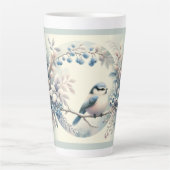 Winter Blauwe Vogel Beskrans Latte Mok (Voorkant)