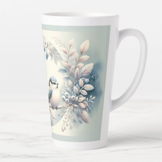 Winter Blauwe Vogel Beskrans Latte Mok (Rechts)