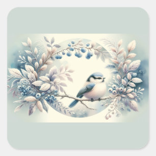 Winter Blauwe Vogel Beskrans Vierkante Sticker