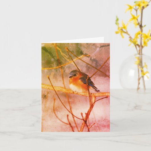 Winter Blauwe Vogel Dieren Kunst Notitiekaart (Gele Bloem)