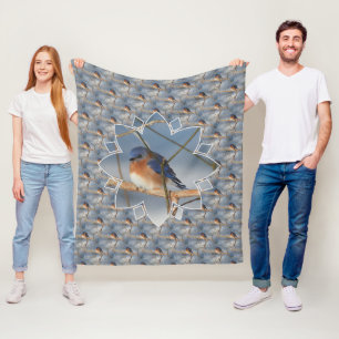 Winter Blauwe Vogel Natuur Vogel Kunst Patroon  Fleece Deken