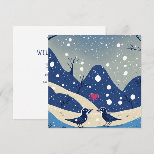 Winter Blauwe Vogels In Liefde Kerst Huwelijk Bedankkaart (Voorkant / Achterkant)