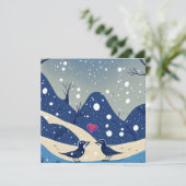 Winter Blauwe Vogels In Liefde Kerst Huwelijk Bedankkaart (Staand voorkant)