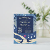 Winter Blauwe Vogels In Liefde Kerst Huwelijk Briefkaart (Staand voorkant)