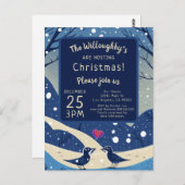 Winter Blauwe Vogels In Liefde Kerst Huwelijk Briefkaart (Voorkant / Achterkant)