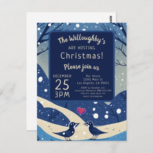 Winter Blauwe Vogels In Liefde Kerst Huwelijk Briefkaart (Voorkant / Achterkant)