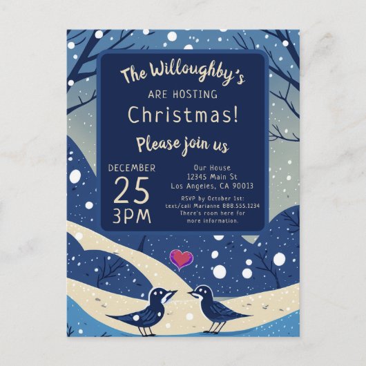 Winter Blauwe Vogels In Liefde Kerst Huwelijk Briefkaart (Voorkant)