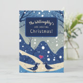 Winter Blauwe Vogels In Liefde Kerst Huwelijk Kaart (Staand voorkant)