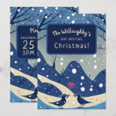 Winter Blauwe Vogels In Liefde Kerst Huwelijk Kaart (Voorkant / Achterkant)