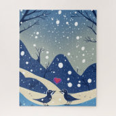 Winter Blauwe Vogels In Liefde Kerst Huwelijk Legpuzzel (Verticaal)