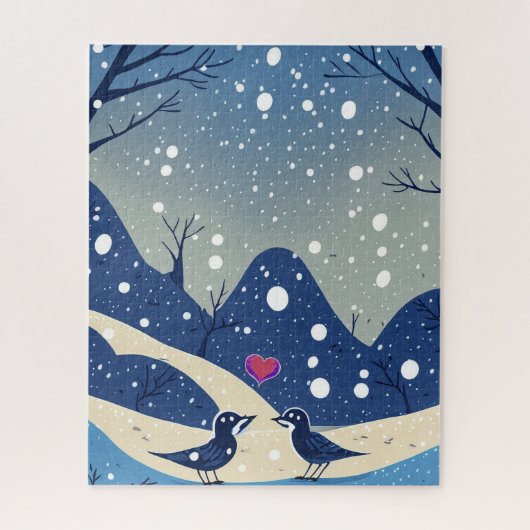 Winter Blauwe Vogels In Liefde Kerst Huwelijk Legpuzzel (Verticaal)