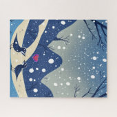 Winter Blauwe Vogels In Liefde Kerst Huwelijk Legpuzzel (Horizontaal)