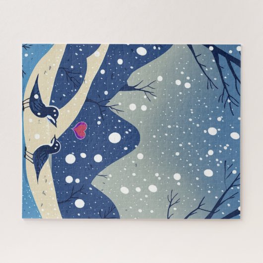 Winter Blauwe Vogels In Liefde Kerst Huwelijk Legpuzzel (Horizontaal)