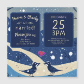 Winter Blauwe Vogels In Liefde Kerst Huwelijk Magnetische Uitnodiging (Voorkant)