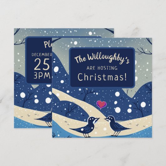 Winter Blauwe Vogels In Liefde Kerst Huwelijk Save The Date (Voorkant / Achterkant)