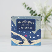 Winter Blauwe Vogels In Liefde Kerst Huwelijk Save The Date (Staand voorkant)