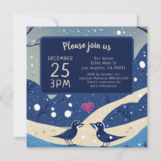 Winter Blauwe Vogels In Liefde Kerst Huwelijk Save The Date (Achterkant)