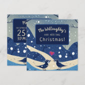 Winter Blauwe Vogels in Verliefde Kerst Huwelijk Save The Date (Voorkant / Achterkant)