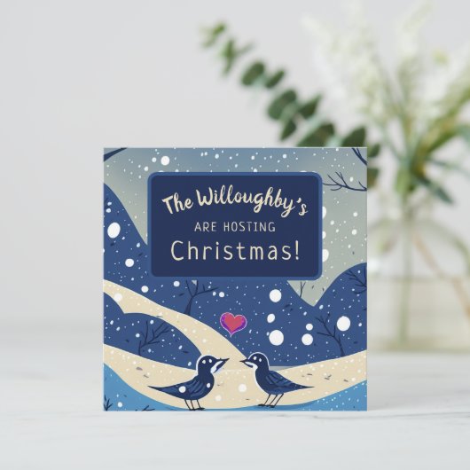 Winter Blauwe Vogels in Verliefde Kerst Huwelijk Save The Date (Staand voorkant)