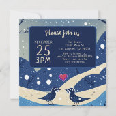 Winter Blauwe Vogels in Verliefde Kerst Huwelijk Save The Date (Achterkant)