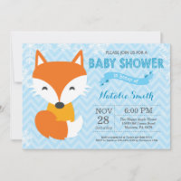 Winter Blauwe Vos Jongen Baby Shower Uitnodiging