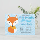 Winter Blauwe Vos Jongen Baby Shower Uitnodiging (Staand voorkant)