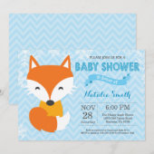 Winter Blauwe Vos Jongen Baby Shower Uitnodiging (Voorkant / Achterkant)