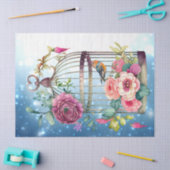 Winter Blauwe Waterverf Bloemen Vogelkooi Decoupag Tissuepapier (Craft)