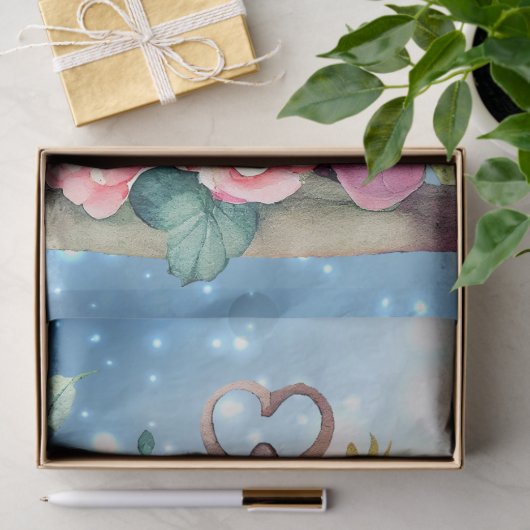 Winter Blauwe Waterverf Bloemen Vogelkooi Decoupag Tissuepapier (Geschenk)