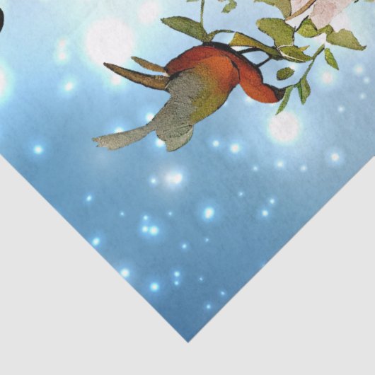 Winter Blauwe Waterverf Bloemen Vogelkooi Decoupag Tissuepapier (Detail)