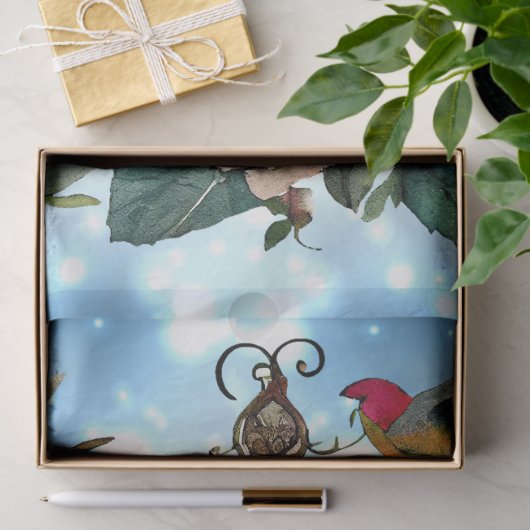 Winter Blauwe Waterverf Bloemen Vogelkooi Decoupag Tissuepapier (Geschenk)