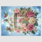 Winter Blauwe Waterverf Bloemen Vogelkooi Decoupag Tissuepapier (Voorkant)