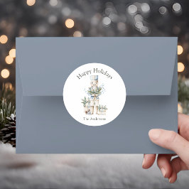 Winter Blauwe Waterverf Notenkraker Naam Vakantie Ronde Sticker