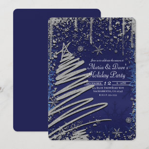 Winter Blauwe & Zilver Kerstboom Vakantie Feest Kaart