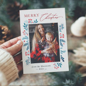 Winter Blauwgroen bladeren Floral Berries kerstfot Feestdagenkaart