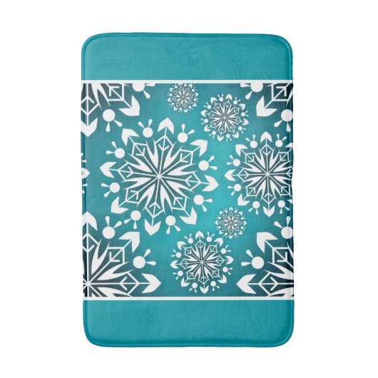 Winter Blauwgroen en witte sneeuwvlokken Badmat (Voorkant Verticaal)