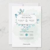 Winter Blauwgroen Floral Print of Digital Wedding Kaart (Voorkant)