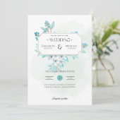 Winter Blauwgroen Floral Print of Digital Wedding Kaart (Staand voorkant)