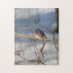 Winter Blauwvogel Natuur kunst Legpuzzel