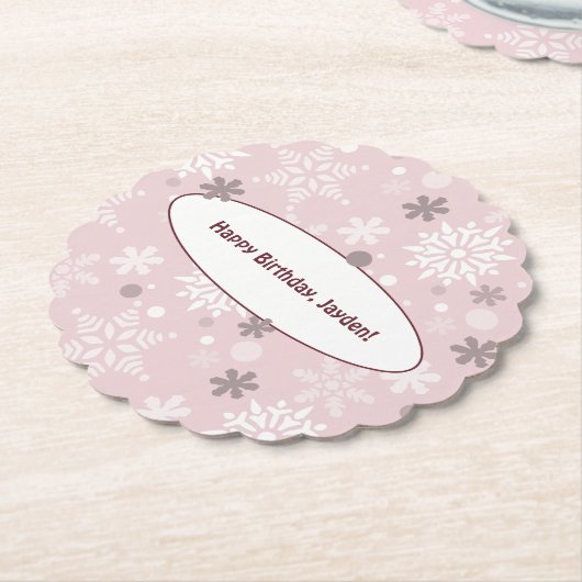 Winter Bleekroze Sneeuwvlok Verjaardagsfeestje Kartonnen Onderzetters (Gekanteld)