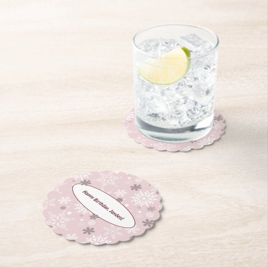 Winter Bleekroze Sneeuwvlok Verjaardagsfeestje Kartonnen Onderzetters (Insitu)
