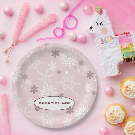 Winter Bleekroze Verjaardagsfeestje Papieren Bordje (Feest)