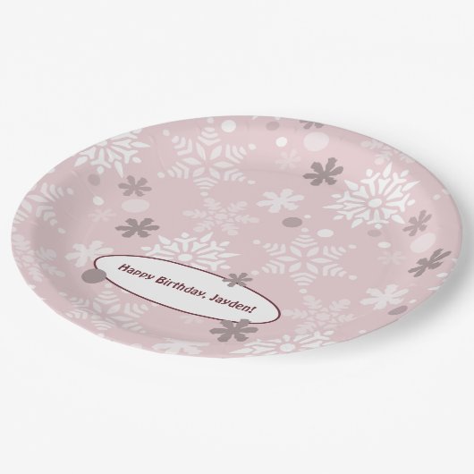 Winter Bleekroze Verjaardagsfeestje  Papieren Bordje (Gekanteld)
