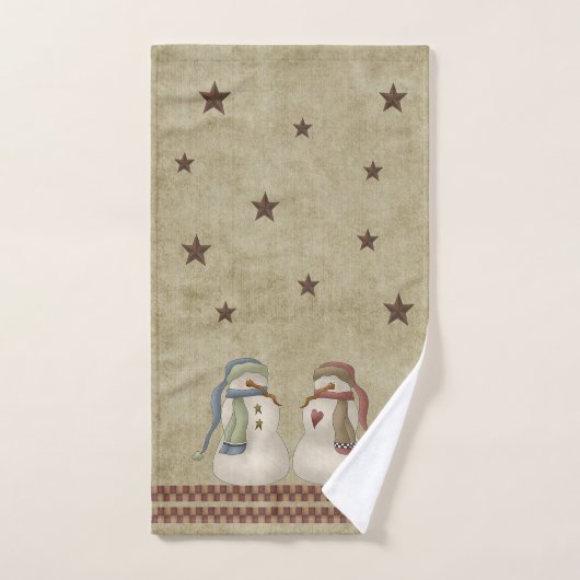Winter Blessings Country Folkart Sneeuwkoppel Bad Handdoek (Handdoek)